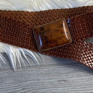 Chico’s • Oversized Buckle Leather Weave Belt